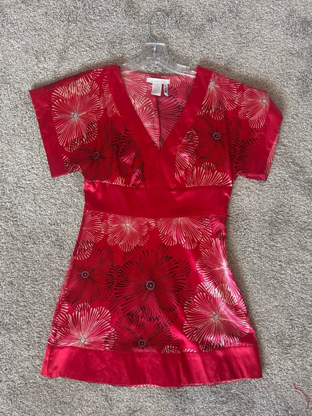 Charlotte Russe Silk Y2K Red Floral V-Neck Mini Dress